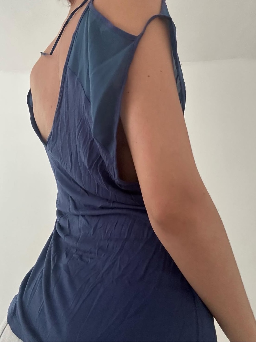 Deep Blue V-Neck Short Sleeve Blouse - Picture 2 of 2
